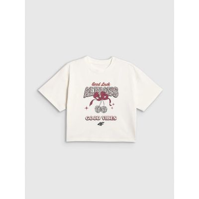 5. Mädchen-T-Shirt mit kastenförmigem Schnitt und Aufdruck 4F 4FJRAW26TTSHF4239-11S
