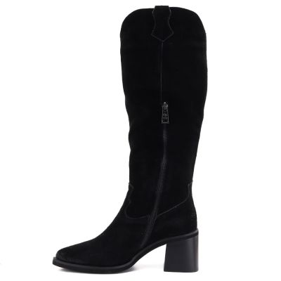 3. Damen-Cowboystiefel aus Leder mit Absatz, Wildleder, schwarz, Vinceza 133103