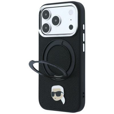 2. Karl Lagerfeld Hülle mit Ringständer, 360°-Kopf-Pin und MagSafe-Funktion für iPhone 18 Pro / 17 Pro – Schwarz