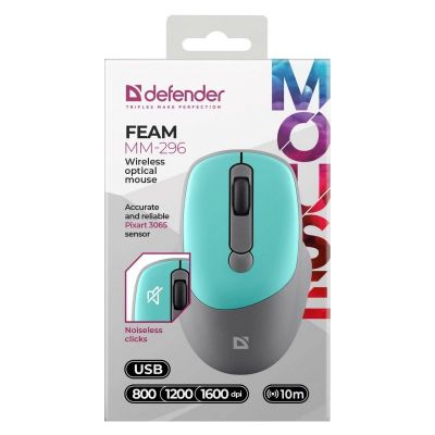 6. Defender Kabellose Maus FEAM MM-296 RF Silent Click Mint 52294