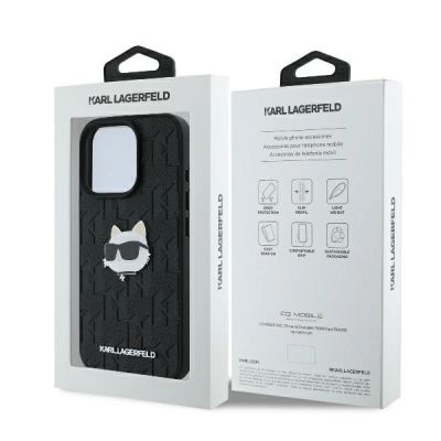 8. Karl Lagerfeld Monogram Choupette Head Pin Hülle für iPhone 16 Pro – Schwarz