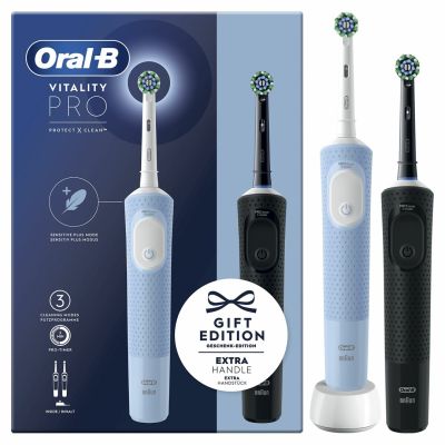 20. Oral-B Vitality Pro Duo Rote, pulsierende Zahnbürste für Erwachsene, Schwarz, Blau, Weiß
