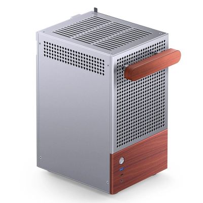 23. Jonsbo T6 Mini-Tower-PC-Gehäuse, Mini-ITX, gehärtetes Glas, Holz – Silber