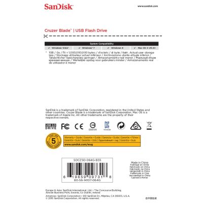 5. SanDisk Cruzer Blade SDCZ50-064G-B35 USB-Stick (64 GB; USB 2.0; schwarz)