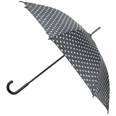 2. Langer halbautomatischer Regenschirm mit gebogenem Griff, schwarz mit weißen Punkten SEMI LINE