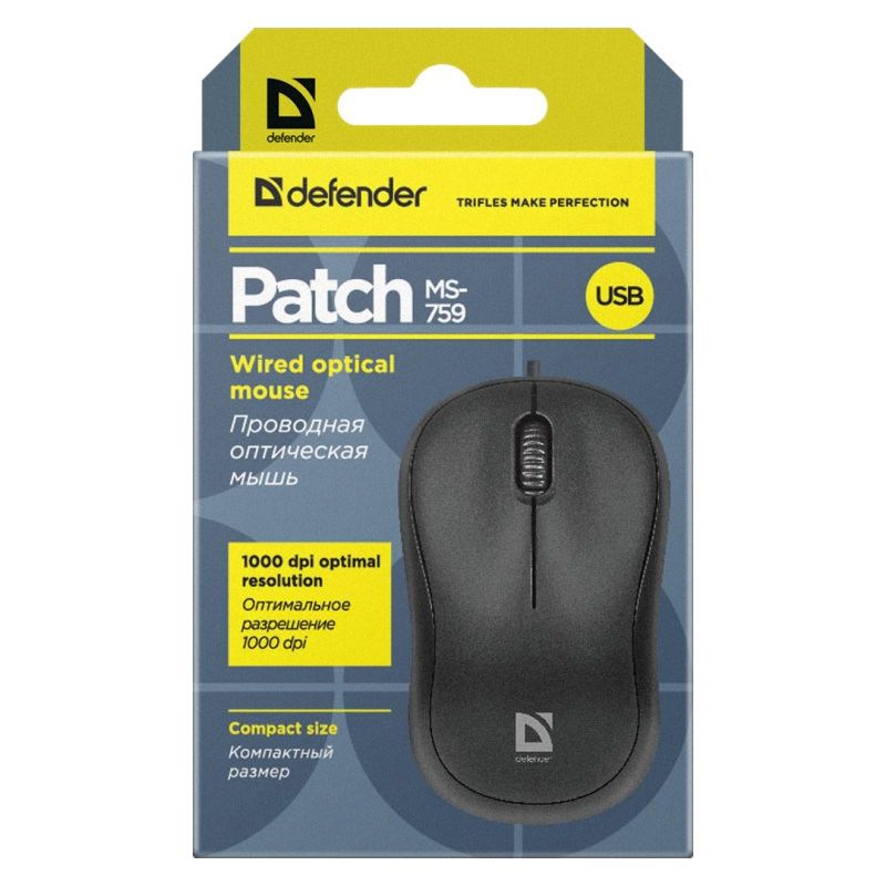 4. Defender Mouse Patch MS-759 Optisch 1000DPI 3P Schwarz 52759