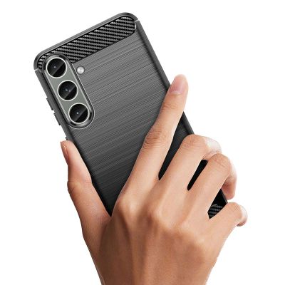 3. Hülle für Carbon Case Samsung Galaxy S24+ flexible Silikon-Carbon-Hülle - Schwarz