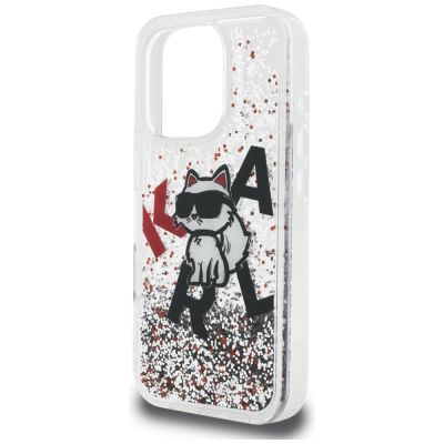6. Karl Lagerfeld Liquid Glitter Choupette Logo Hülle für iPhone 16 Pro Max – Transparent