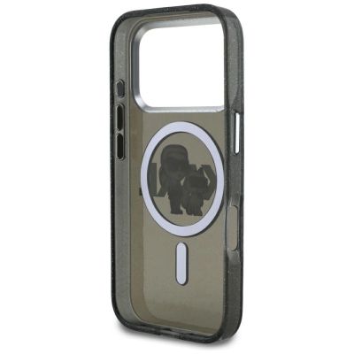 7. Karl Lagerfeld IML Glitter Karl & Choupette Sketch Logo MagSafe Hülle für iPhone 17 Pro - Schwarz