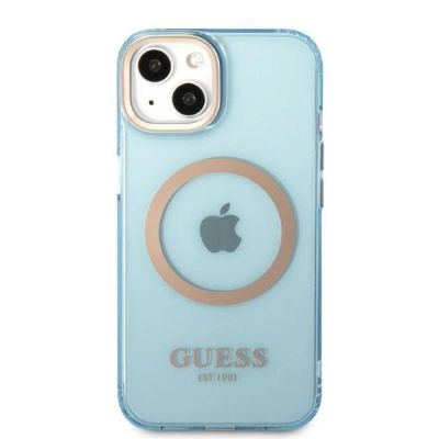3. Guess Gold Outline Translucent MagSafe Hülle für iPhone 13 – Blau