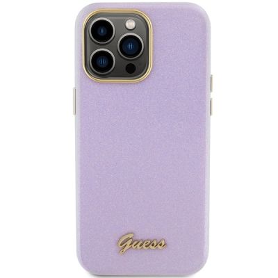 3. Guess Glitter Glossy Script Hülle für iPhone 15 Pro Max – Flieder