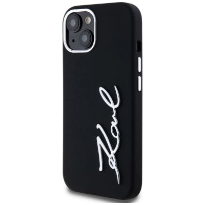 2. Karl Lagerfeld Silikon Metall Script Logo iPhone 15 Hülle - Schwarz