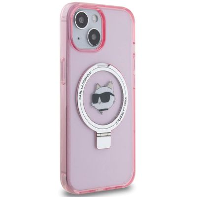 4. Karl Lagerfeld KLHMP15SHMRSCHP iPhone 15 6,1" rosa/rosa Hardcase Ringständer Choupette Head MagSafe