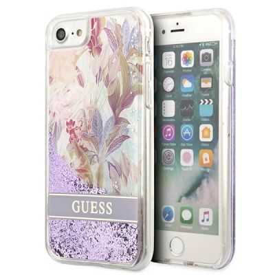 Guess Flower Liquid Glitter Case für iPhone SE 2022 / SE 2020 / 7 / 8 - Lila