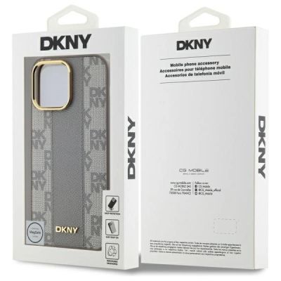 8. DKNY Leather Checkered Mono Pattern MagSafe-Hülle für iPhone 14 Pro Max – Beige