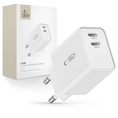 Tech-Protect C35W Netzladegerät 2x USB-C PD 35W - Weiß