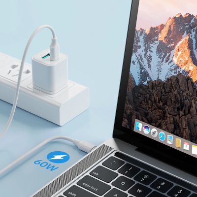 6. Joyroom Langlebiges USB-C-/USB-C PD QC-Kabel der Serie A9, 60 W, 3 A, 1 m – Weiß