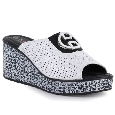 Weiße Keilsandalen aus Leder für Damen, S.Barski 7012