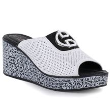 Weiße Keilsandalen aus Leder für Damen, S.Barski 7012