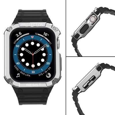 4. Protect Strap Band für Apple Watch 38/40/41mm Panzergehäuse Armband - Schwarz, Silber