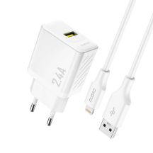Dudao A23LEU 2,4A GaN EU USB-A Wandladegerät mit USB-A-auf- Lightning Kabel – Weiß