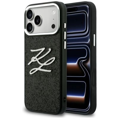 Karl Lagerfeld IML Glitter KL Diamond Logo Hülle für iPhone 17 Pro Max - Schwarz