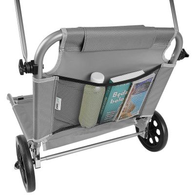 26. Faltbarer Strandstuhl mit Sonnendach auf Rollen, 116 x 62 x 62–90 cm, Grau