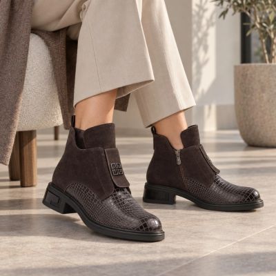 Damen-Lederboots in Kroko-Optik, Schokoladenbraun Filippo DBT820
