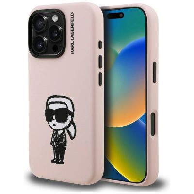 Karl Lagerfeld Silikon-MagSafe-Hülle mit Karl-Sketch-Motiv für iPhone 16 Pro Max – Pink