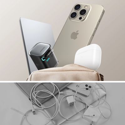 10. Joyroom JR-TCL02 65W USB-A USB-C GaN-Ladegerät mit integriertem USB-C-Kabel – Schwarz
