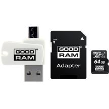GoodRam All-in-One M1A4-0640R12 Speicherkarte mit Adapter und Kartenleser (64 GB; Klasse 10; Adapter, MicroSDHC-Kartenleser, Speicherkarte)