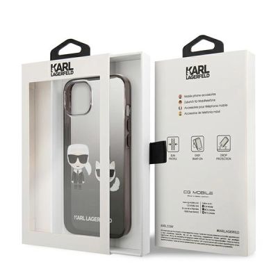8. Karl Lagerfeld Gradient Ikonik Karl&Choupette Hülle für iPhone 13 mini - Schwarz