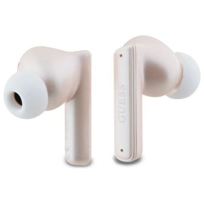 5. Guess GUTWST88MCTGP TWS Bluetooth-Kopfhörer + Dock, rosa/rosa Kapsel, bedrucktes Logo