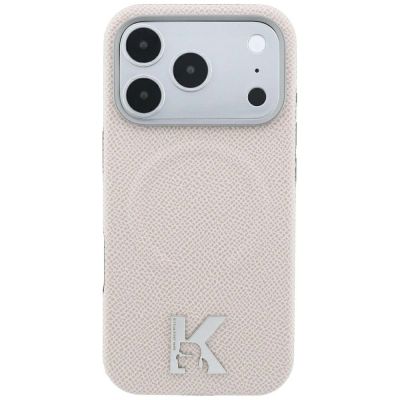 3. Karl Lagerfeld MagSafe Hülle mit geprägtem Ringmuster und Kameo-Logo für iPhone 18 Pro / 17 Pro – Beige