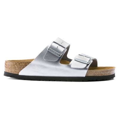 7. Birkenstock Arizona Birko-Flor Silber Damen Pantoletten Regular Wide (1012282)