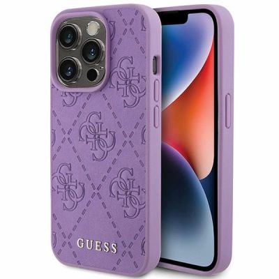 Guess Leder 4G Stamped Hülle für iPhone 15 Pro – Lila