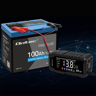 3. Qoltec LiFePO4 53714 Lithium-Eisenphosphat-Akku | 12,8 V | 100 Ah | 1280 Wh | Bluetooth | BMS