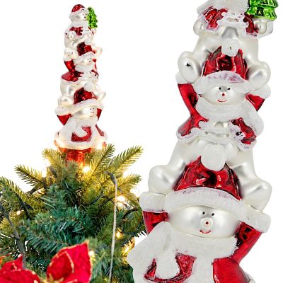 Gläserner Christbaumspitzen-Aufsatz 3 Schneemänner 28 cm