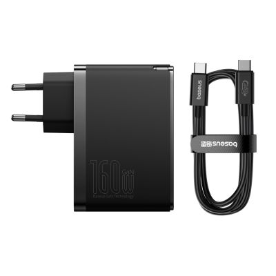2. Baseus GaN5 Pro GaN-Ladegerät 2x USB-C / USB-A 160W - Schwarz + USB-C - USB-C 240W-Kabel - Schwarz