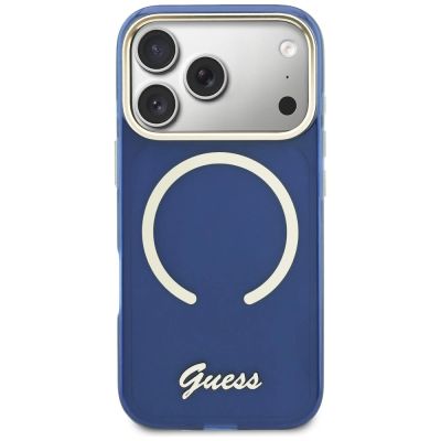 3. Guess IML Script Metal MagSafe Hülle für iPhone 17 Pro Max - Blau