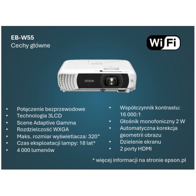 12. Epson EB-W55 4000 ANSI Lumen 3LCD WXGA (1200x800) Weiß