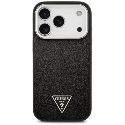 3. Guess Glitter Triangle Logo MagSafe Case für iPhone 17 Pro - Schwarz