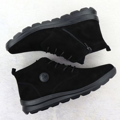 4. Damen-Lederstiefeletten aus schwarzem Veloursleder Rieker Z0022-00