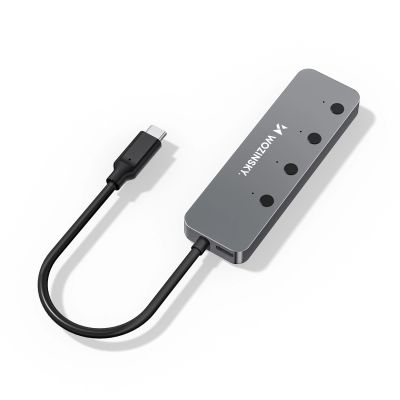 3. Wozinsky WHS088YSS 4x USB-A Aluminium-Hub mit Einzelschaltern und 15 cm USB-C-Kabel – Grau