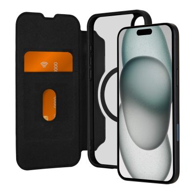 3. Puro Book Mag MagSafe Lederhülle mit Flip und Kartensteckplatz für iPhone 16 Plus – Schwarz