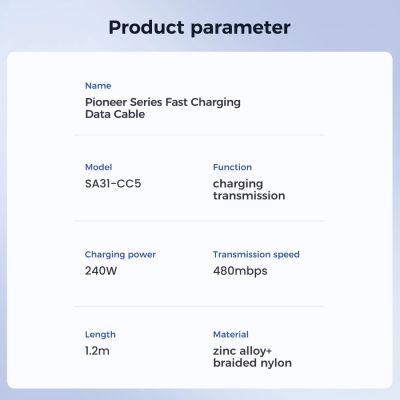 11. Joyroom Pioneer Series SA31-CC5 USB-C / USB-C 240W Kabel 1,2m - Schwarz
