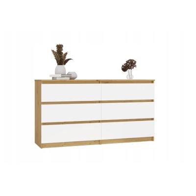 3. M6 MALWA Kommode 140 cm 6 Schubladen Kunst/Weiß Set