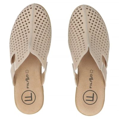 5. Keilsandalen aus Leder mit geschlossenem Absatz, beige, Filippo DK6818