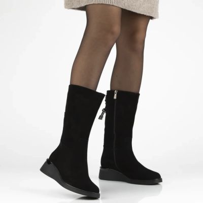 5. Schwarze Damen-Keilstiefeletten aus Leder, Filippo DBT7210