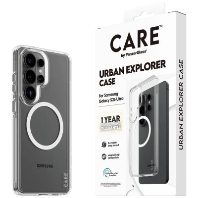 5. CARE by PanzerGlass Urban Explorer Transparente Hülle mit weißem Qi für Samsung Galaxy S26 Ultra - transparent